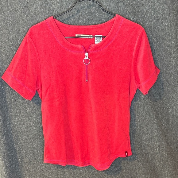 Levi's Tops - Levi's Red Short Sleeve Cotton Blend Terry Cloth Top with Zipper